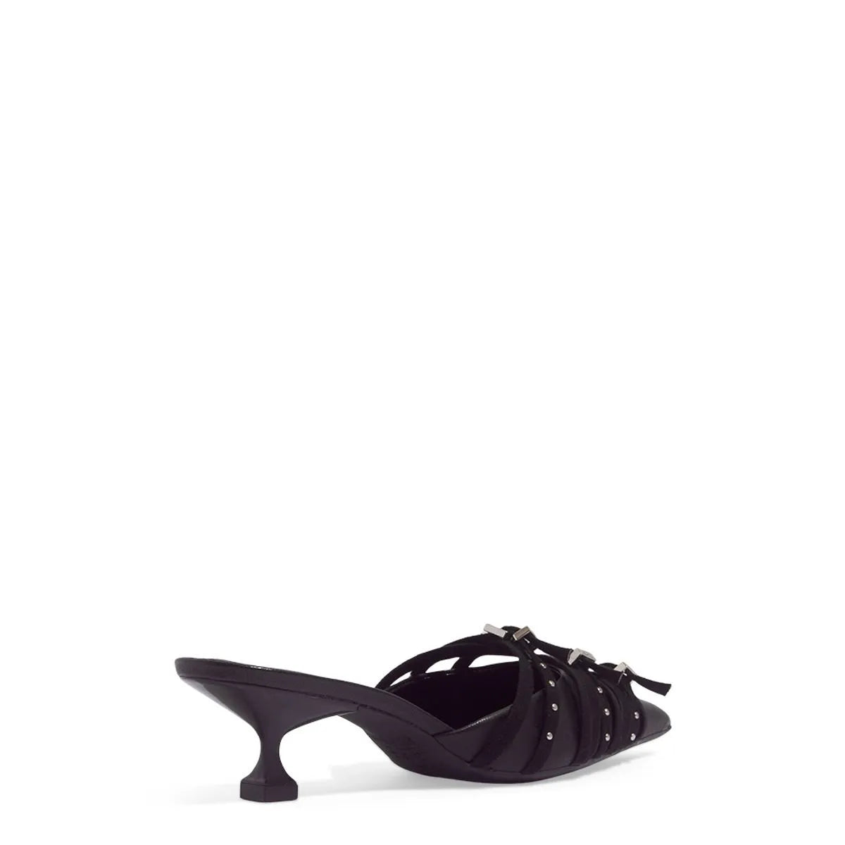 Mule Couro Pelica Premium Preto Bico Fino Salto Baixo