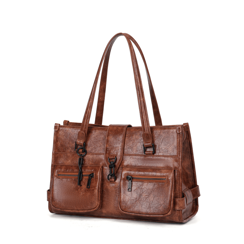 Bolsa Grande Material Rustico Marrom Alça De Ombro -