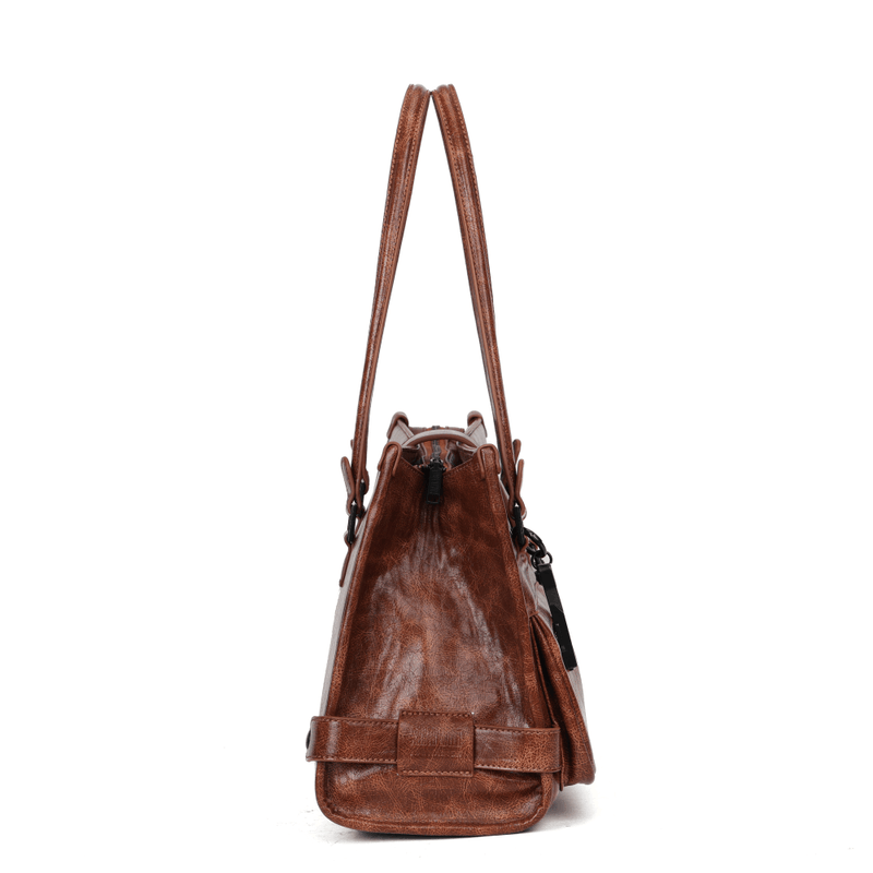 Bolsa Grande Material Rustico Marrom Alça De Ombro -