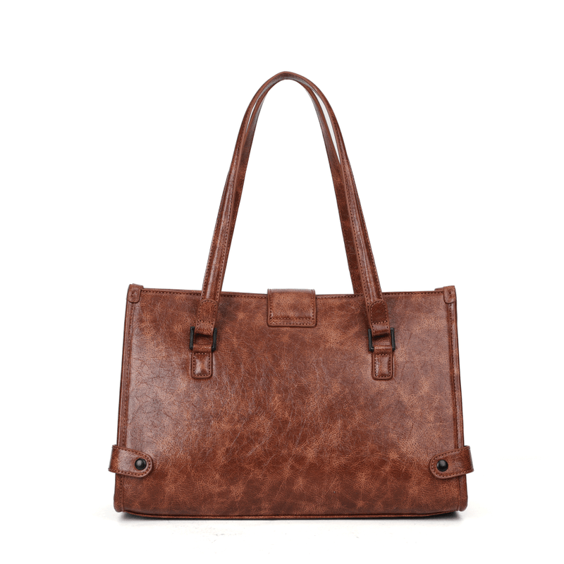 Bolsa Grande Material Rustico Marrom Alça De Ombro -