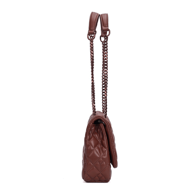Bolsa Marrom Cocoa Soft Matelassê Alça De Ombro Corrente -