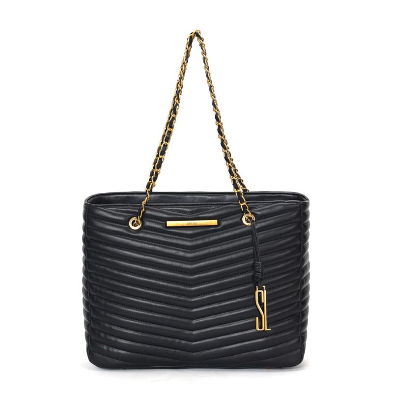Bolsa Shopper Preta Matelassê Alça De Ombro -