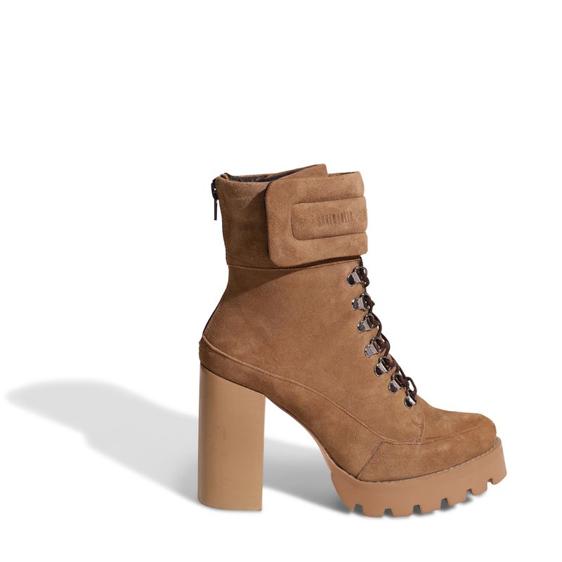 Bota Meia Pata Bege Couro Cano Médio