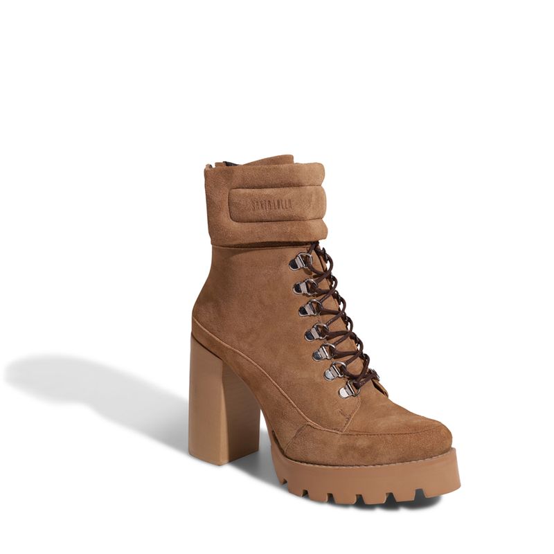 Bota Meia Pata Bege Couro Cano Médio