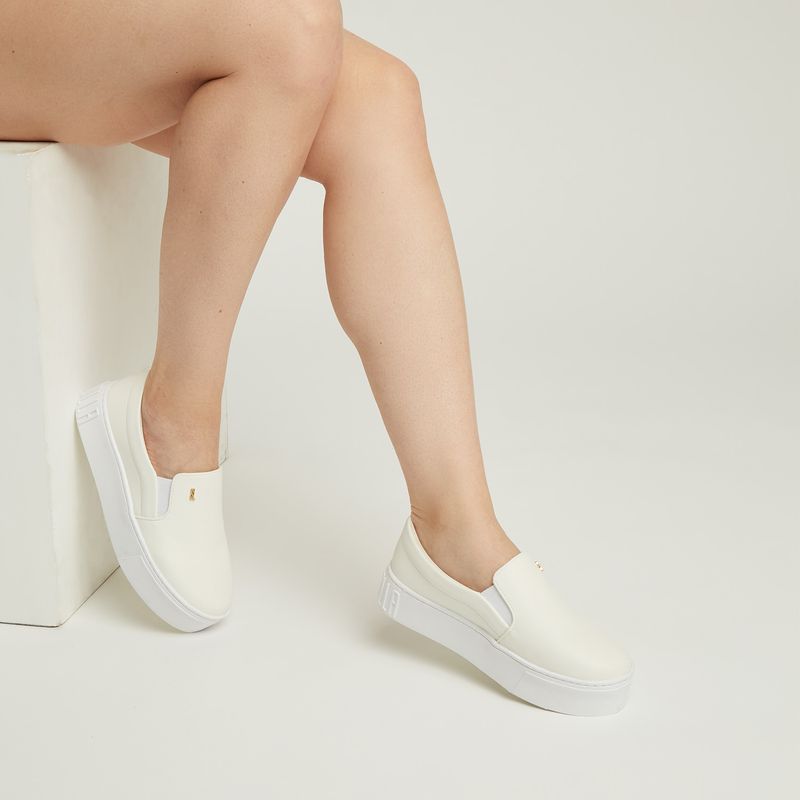 Tênis Slip On Flatform New Pele Branco