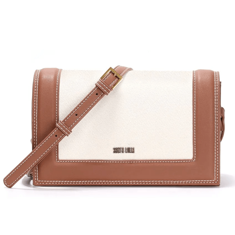 Bolsa Palha Marrom E Creme Alça Transversal