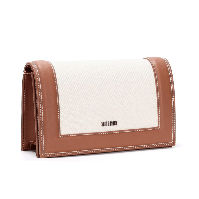 Bolsa Palha Marrom E Creme Alça Transversal