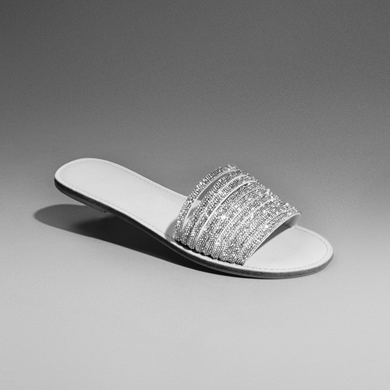 Rasteira Flat Preto Tiras Strass Brilhos