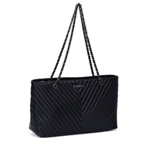 Bolsa Shopper Preta Soft Matelassê Alça Corrente