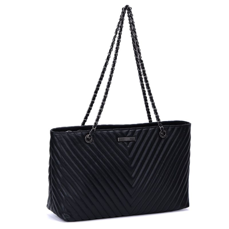 Bolsa Shopper Preta Soft Matelassê Alça Corrente