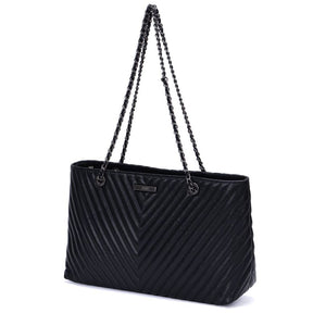 Bolsa Shopper Preta Soft Matelassê Alça Corrente