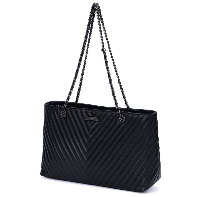 Bolsa Shopper Preta Soft Matelassê Alça Corrente