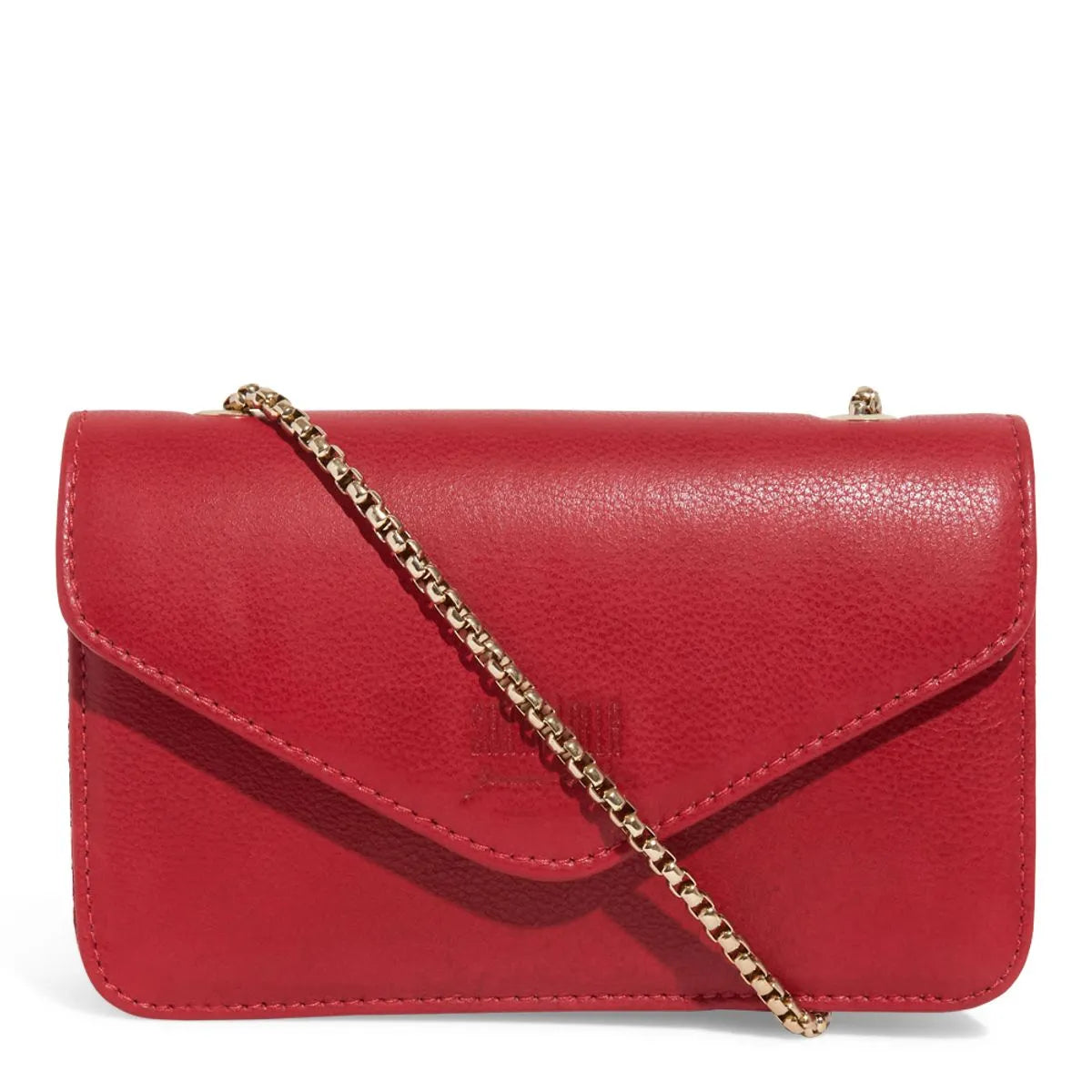 Bolsa Pequena Couro Floater Alça Transversal Corrente Vermelho Cherry