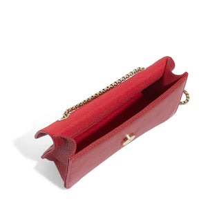 Bolsa Pequena Couro Floater Alça Transversal Corrente Vermelho Cherry