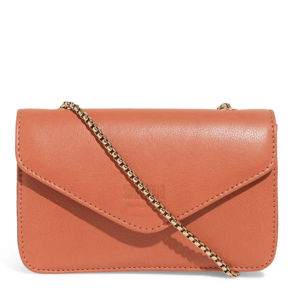 Bolsa Envelope Couro Floater Marrom Safari Alça Metalizada