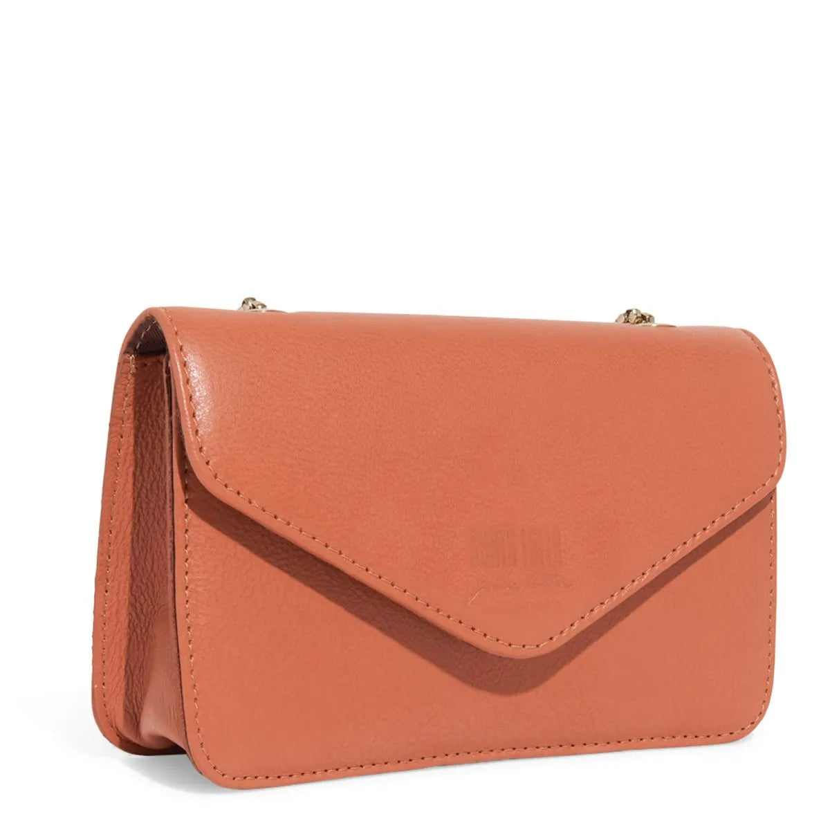 Bolsa Envelope Couro Floater Marrom Safari Alça Metalizada