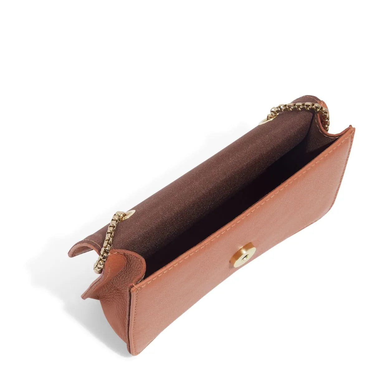 Bolsa Envelope Couro Floater Marrom Safari Alça Metalizada