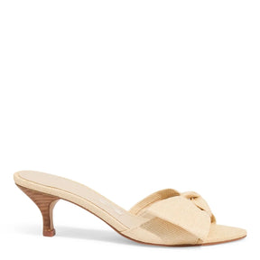 Mule Palha Salto Baixo Fino Laço Creme