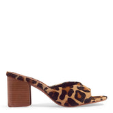 Mule Couro Estampa Animal Print Onça Salto Bloco
