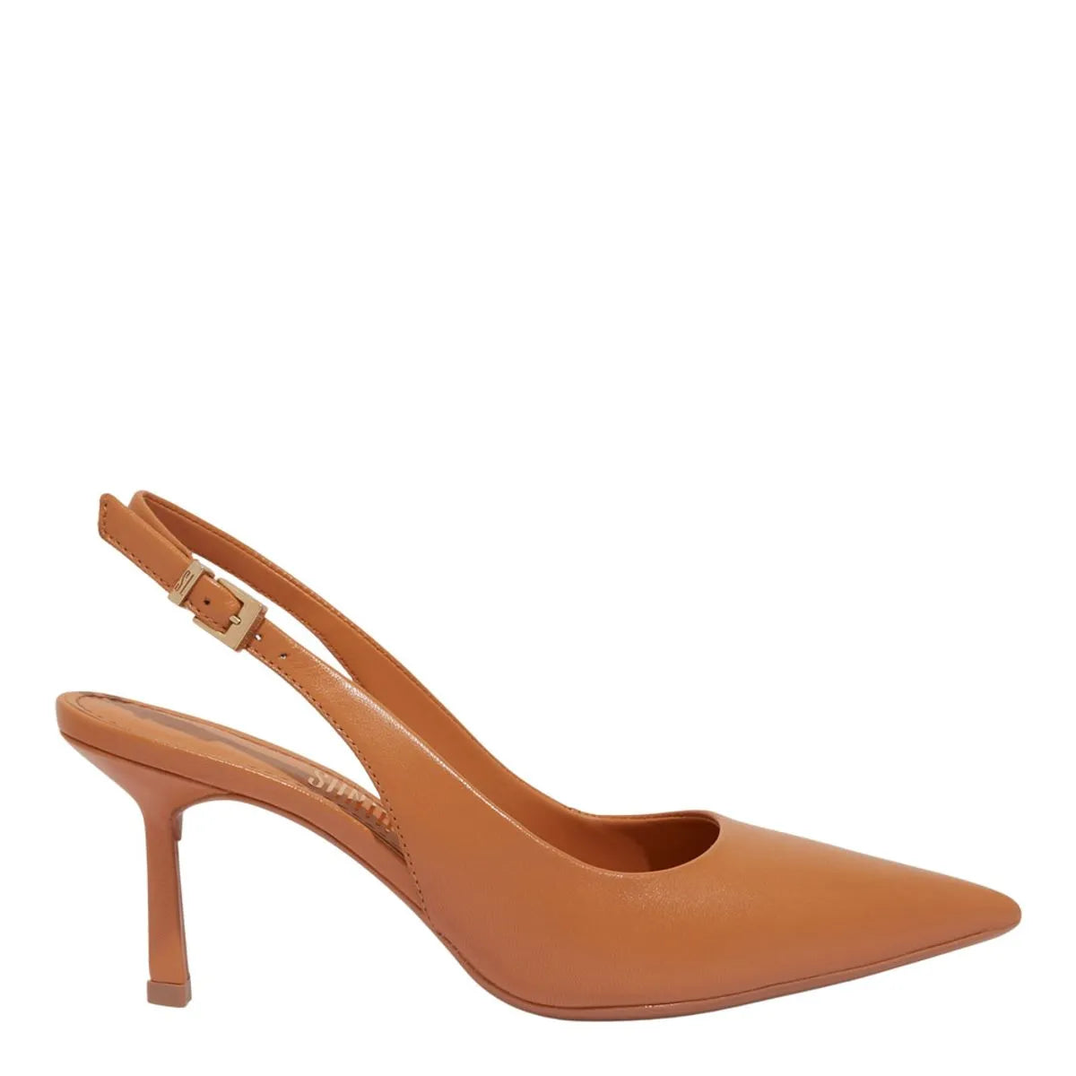 Scarpin Slingback Couro Pelica Caramelo Bico Fino Salto Alto Fino