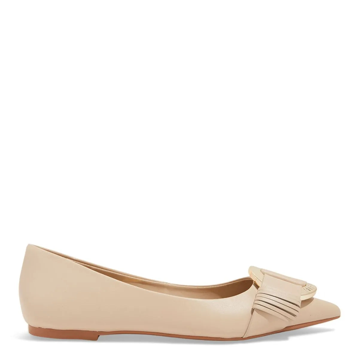 Sapatilha Off White Couro Nobre Soft Bico Fino Fivela