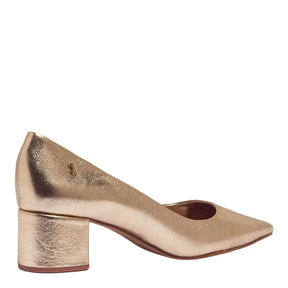 Scarpin Sof Metalizado Bico Fino Salto Bloco