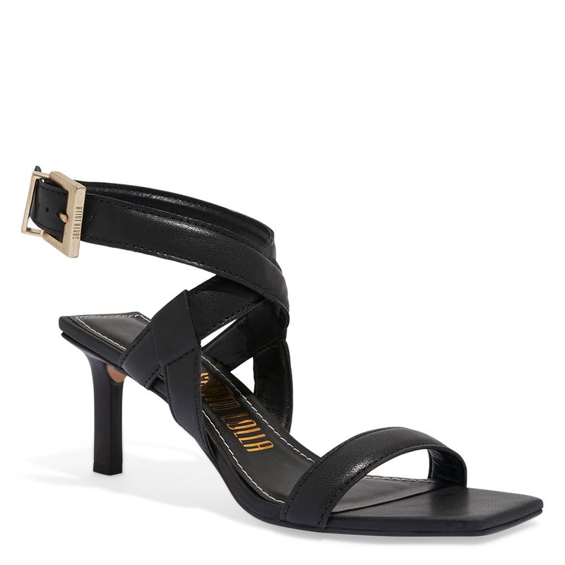Sandália Couro Pelica Soft Preto Salto Baixo Fino