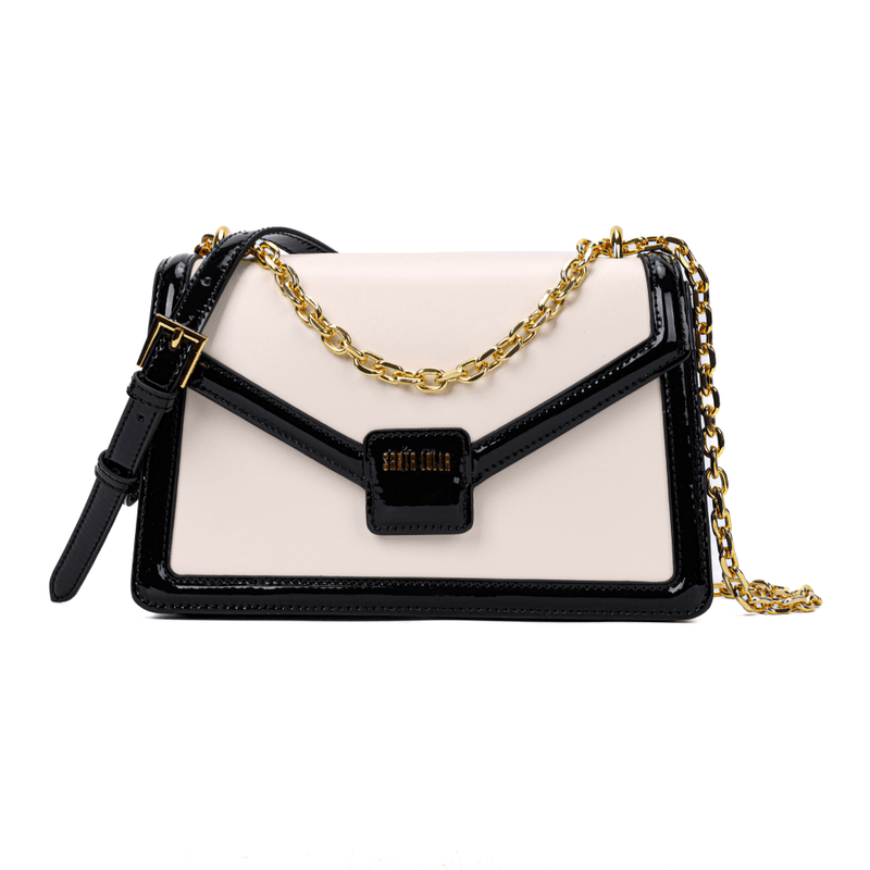 Bolsa Envelope Preto E Branco Soft Alça Corrente Transversal