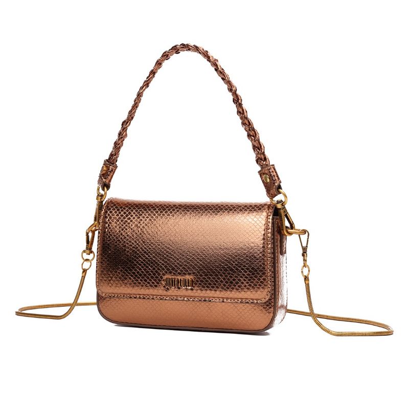 Bolsa Baguete Metalizado Snake Alça Trança Bronze