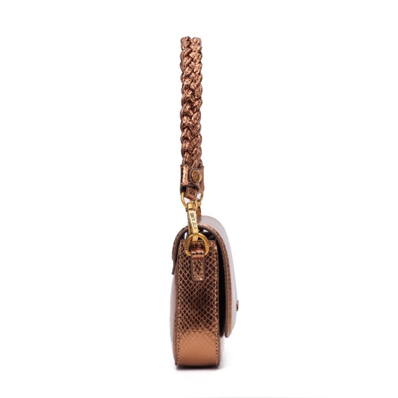 Bolsa Baguete Metalizado Snake Alça Trança Bronze