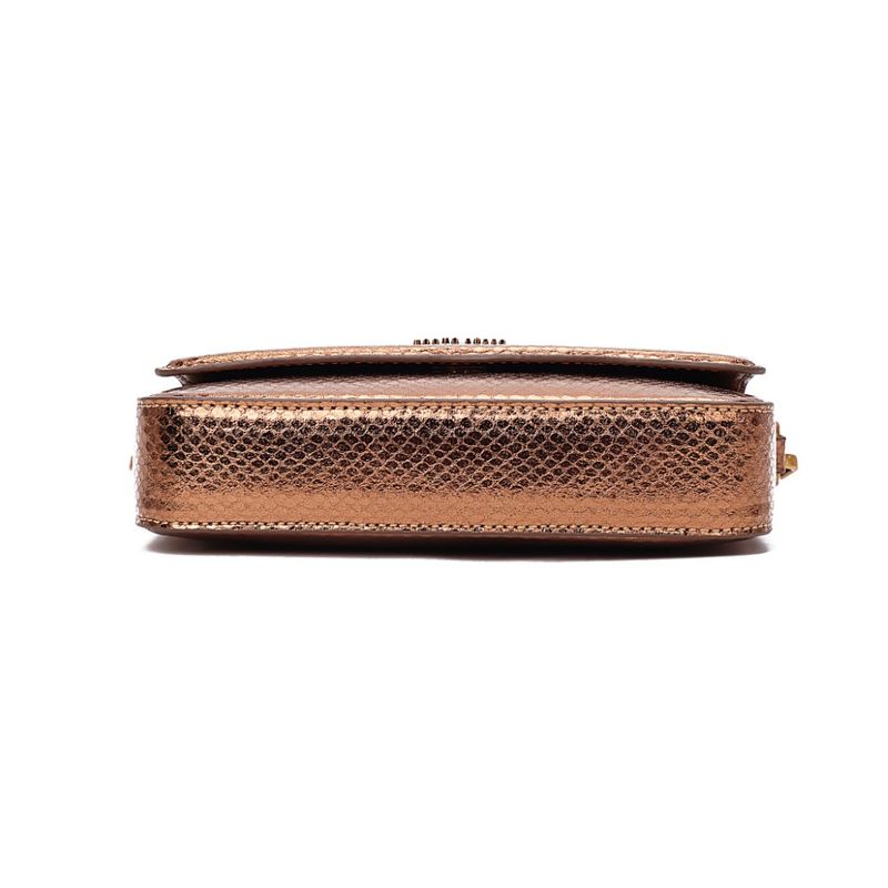 Bolsa Baguete Metalizado Snake Alça Trança Bronze