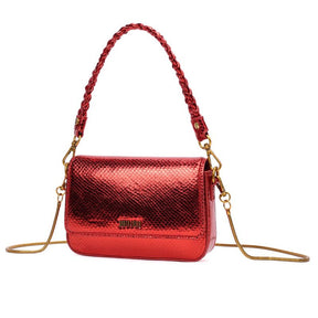 Bolsa Baguete Metalizado Snake Alça Trança Vermelha