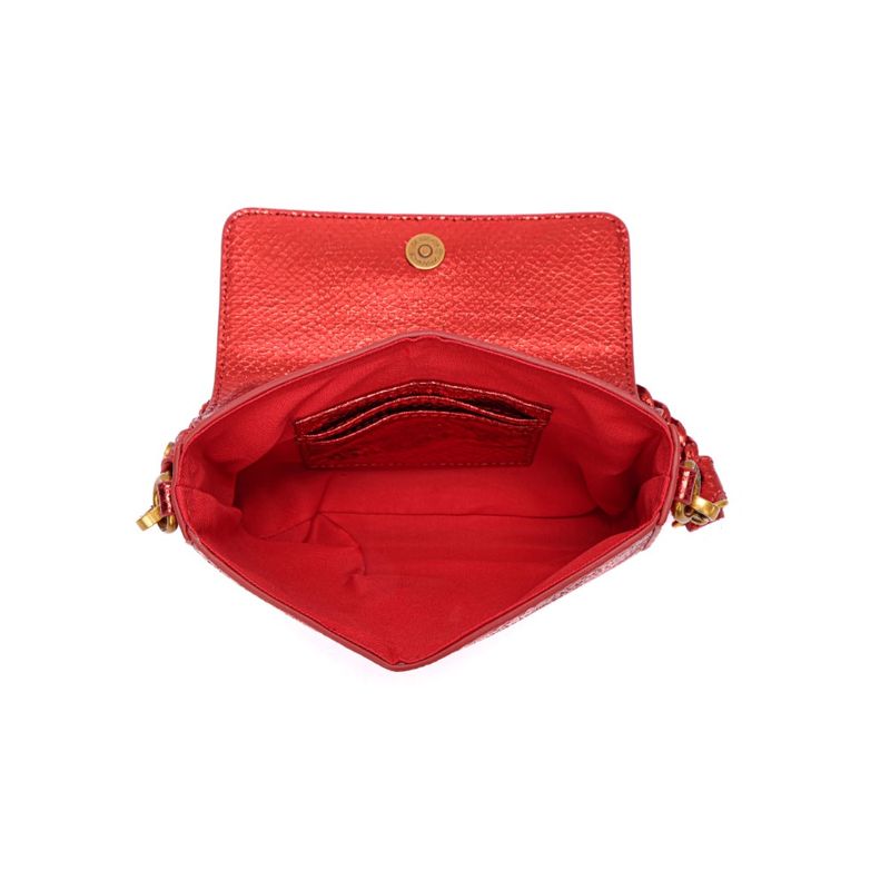 Bolsa Baguete Metalizado Snake Alça Trança Vermelha