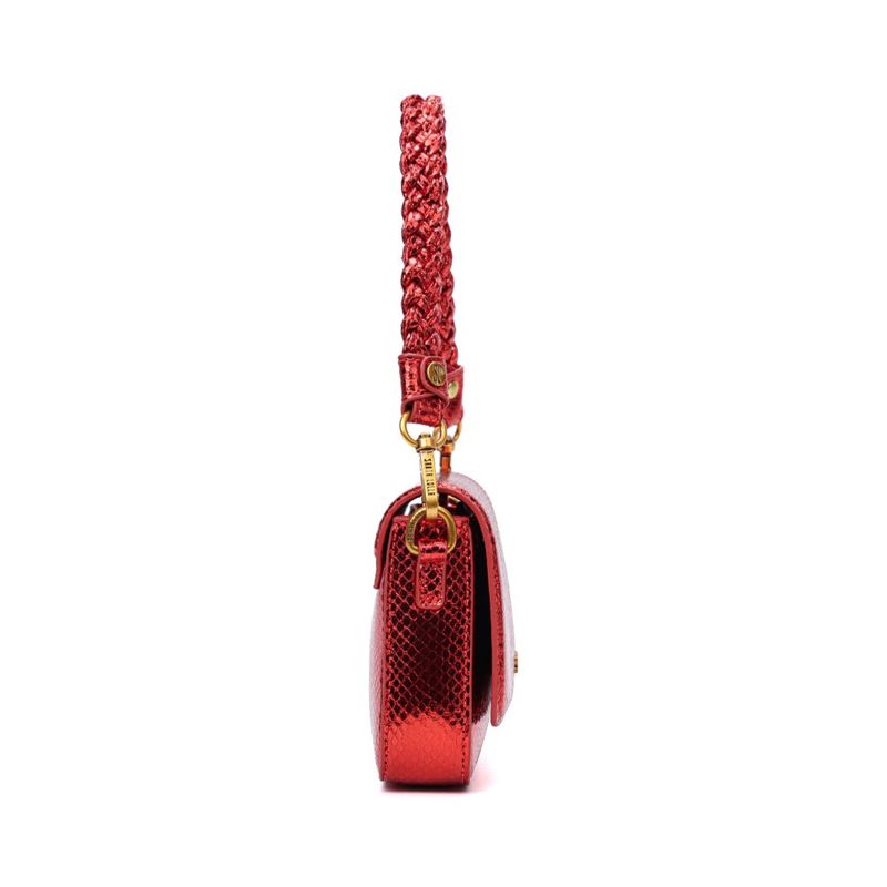 Bolsa Baguete Metalizado Snake Alça Trança Vermelha