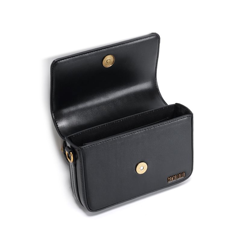 Bolsa Preta Soft Alça Transversal Metalizada