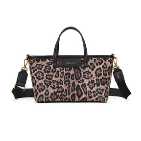 Bolsa Shopper Pequena Nylon Estampa Animal Print Onça Alça Transversal Removível