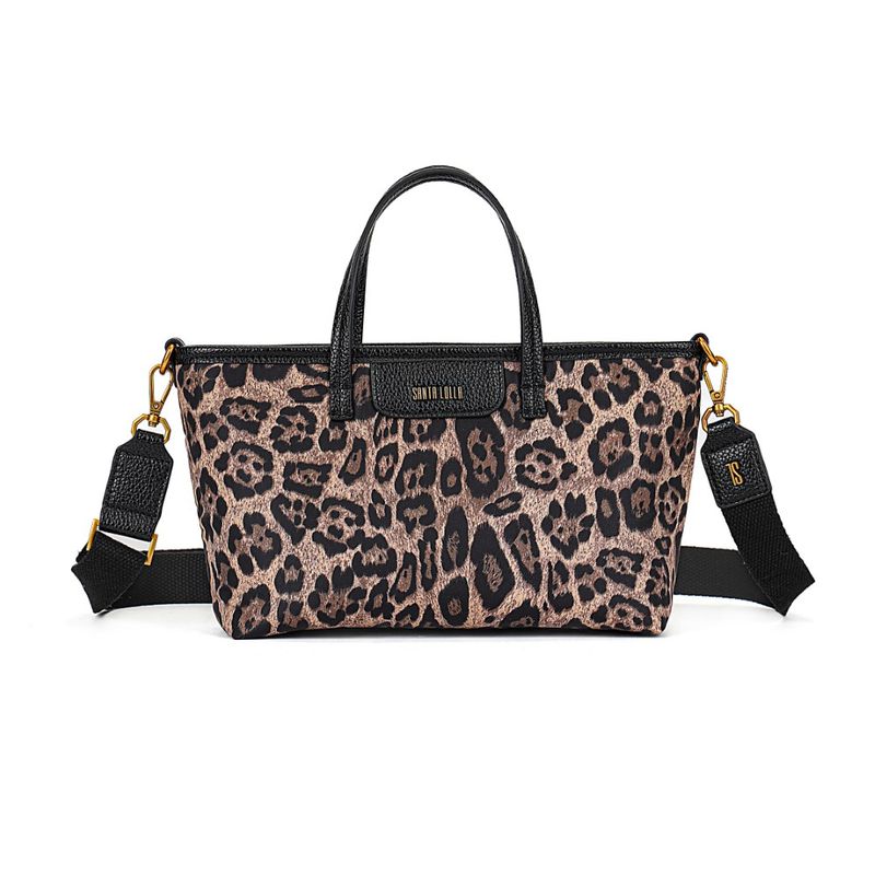 Bolsa Shopper Pequena Nylon Estampa Animal Print Onça Alça Transversal Removível