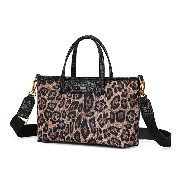 Bolsa Shopper Pequena Nylon Estampa Animal Print Onça Alça Transversal Removível