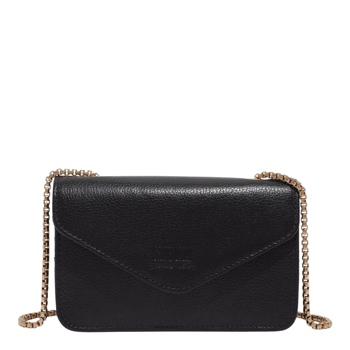 Bolsa Pequena Couro Floater Preta Alça Transversal Corrente