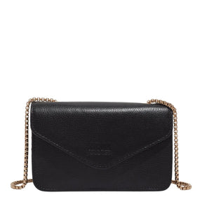 Bolsa Pequena Couro Floater Preta Alça Transversal Corrente