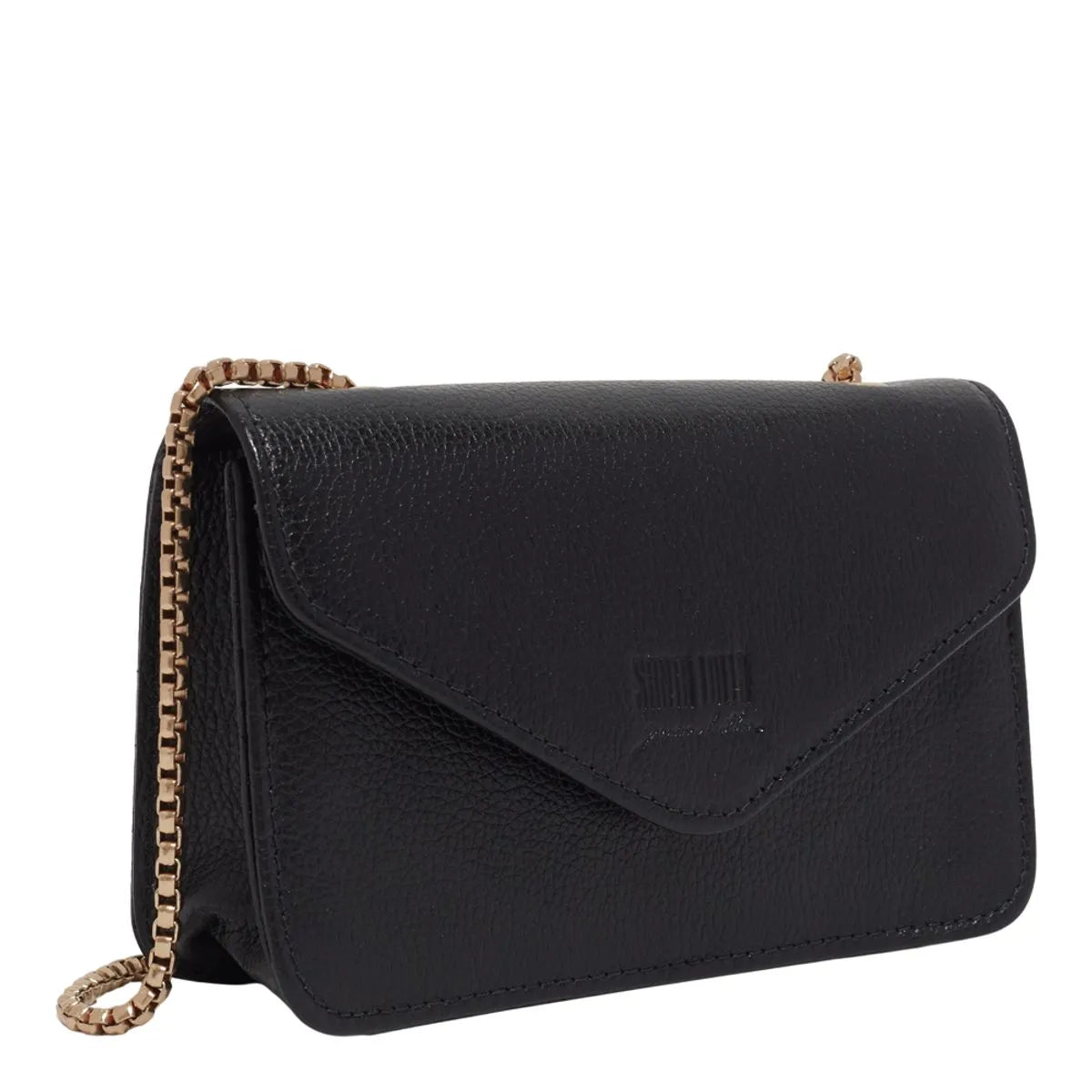 Bolsa Pequena Couro Floater Preta Alça Transversal Corrente