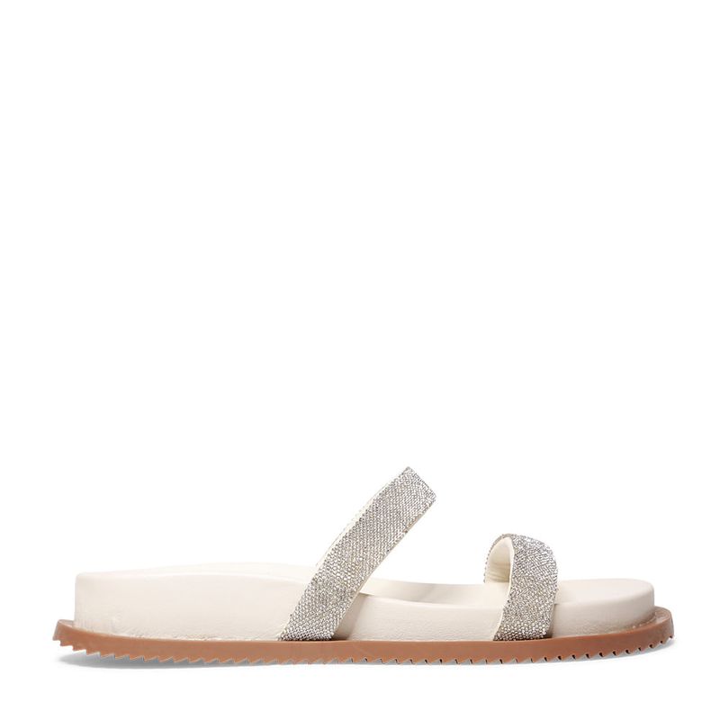 Papete Flat Com Tiras De Brilho Strass Off White