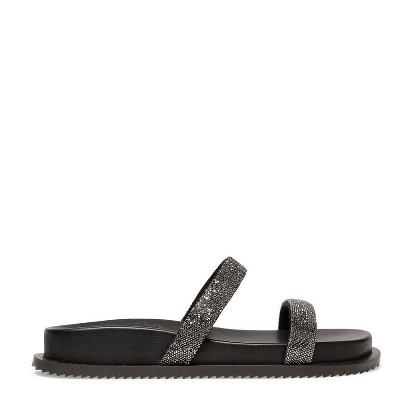 Papete Flat Com Tiras De Brilho Strass Preta