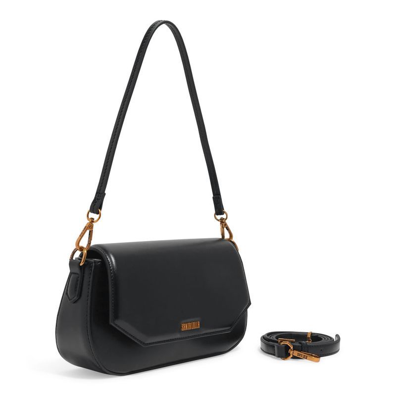 Bolsa Baguete Média Soft Preta Alça Ombro -