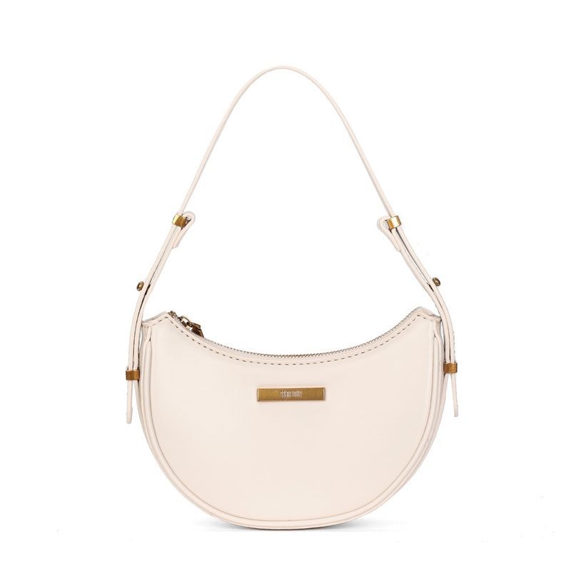 Bolsa Baguete Meia Lua Off White Soft Alça De Ombro -