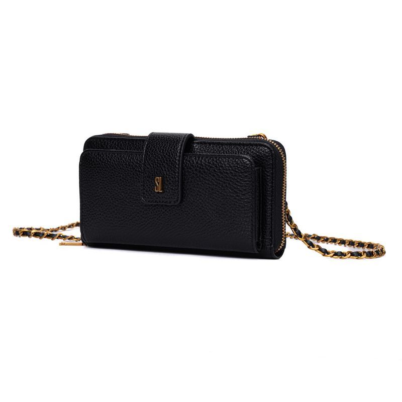 Bolsa Carteira Soft Preta Alça De Ombro Corrente -