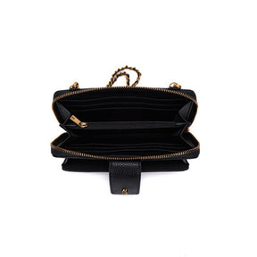 Bolsa Carteira Soft Preta Alça De Ombro Corrente -