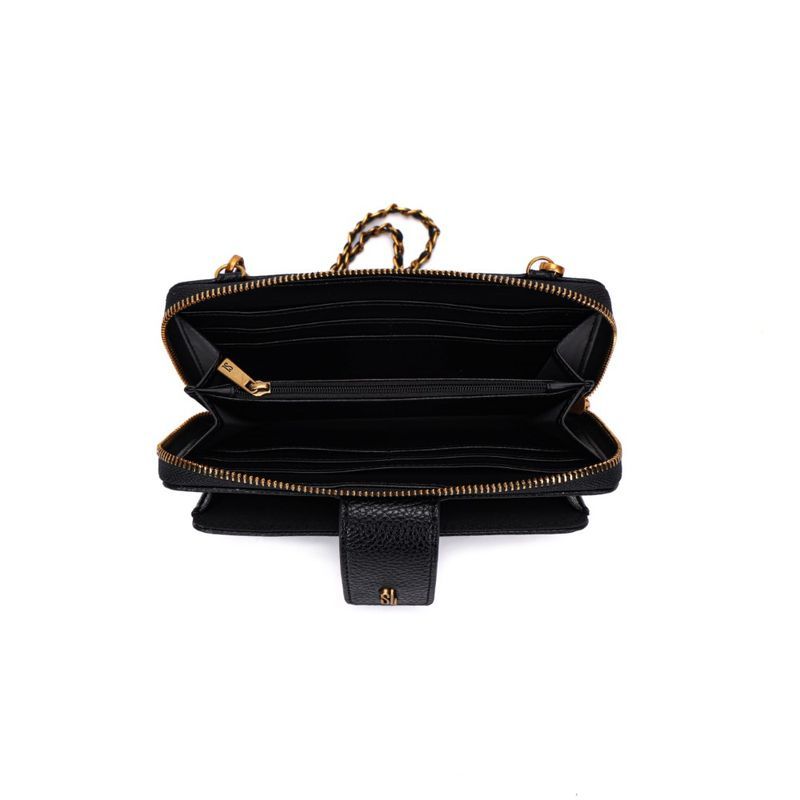 Bolsa Carteira Soft Preta Alça De Ombro Corrente -