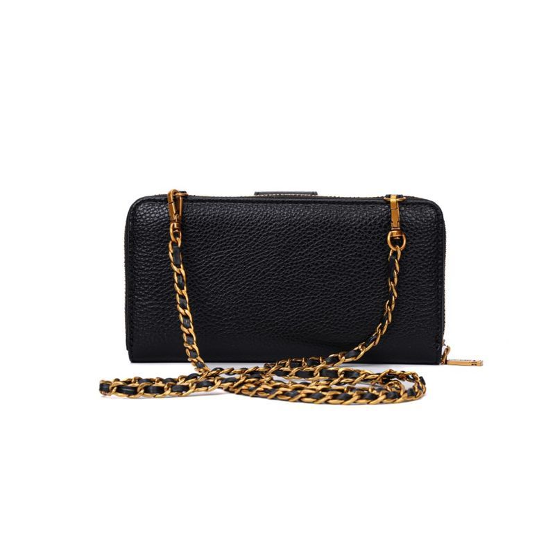 Bolsa Carteira Soft Preta Alça De Ombro Corrente -