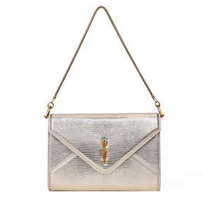 Bolsa Clutch Envelope Metalizada Dourada Alça De Mão -